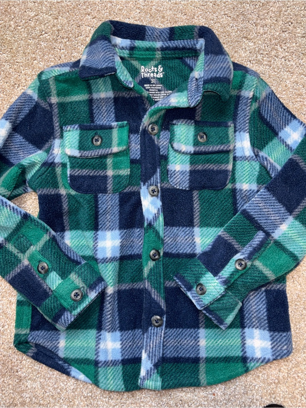 Boys Green Plaid Button-Front Shirt